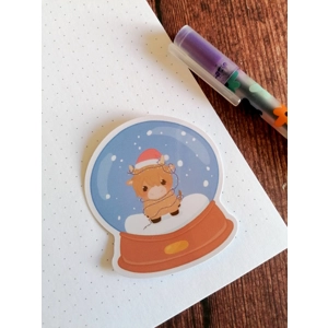 Highland Cow Christmas sticker, Snowglobe sticker