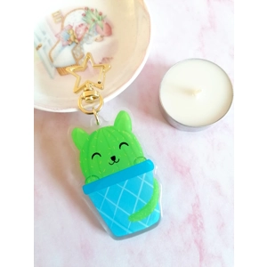 Cat cactus Keychain Blue