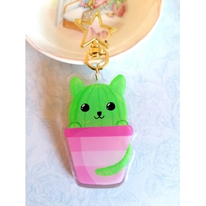 Cat Cactus Keychain Pink