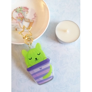 Cat Cactus Keychain Purple