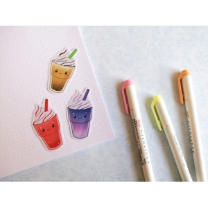 Cute Drinks sticker Pack, Latte, Milkshake