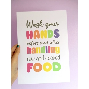 Kitchen Ruled Poster A4 Art Print, Wash your hands