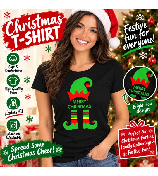 Merry Christmas Elf Ladies T-Shirt