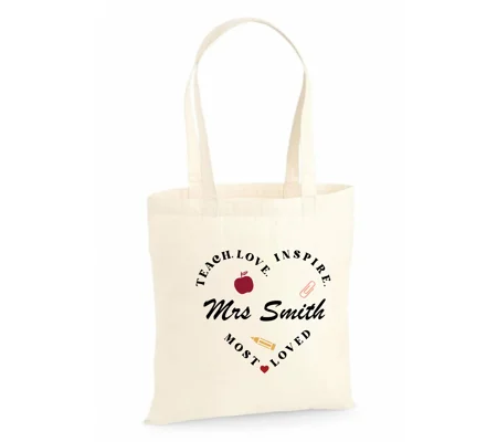 Teacher Tote Bag, Heart Design