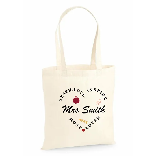 Teacher Tote Bag, Heart Design