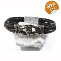 leather and stainless steel pattern claw bracelet