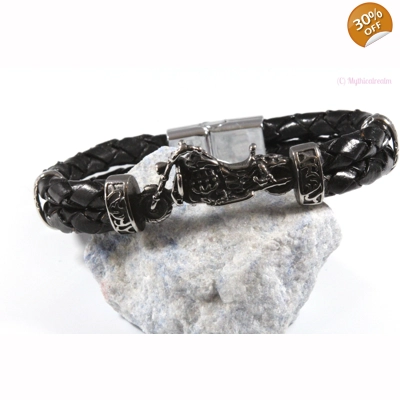 leather and stainless steel bike bracelet
