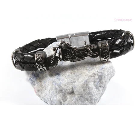 leather and stainless steel bike bracelet
