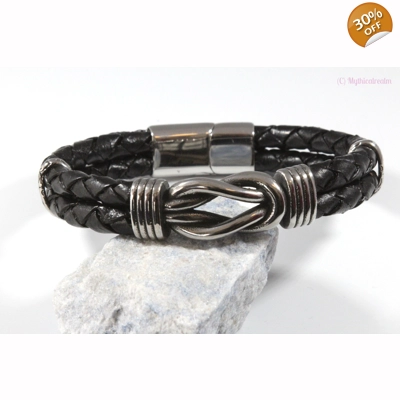 leather and stainless steel knot bracelet Style F
