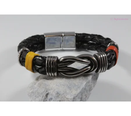 leather and stainless steel knot bracelet