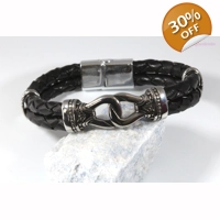 leather and stainless steel plain claw bracelet