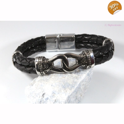 leather and stainless steel plain claw bracelet