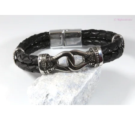 leather and stainless steel plain claw bracelet