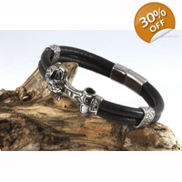 leather and stainless steel snake head bracelet