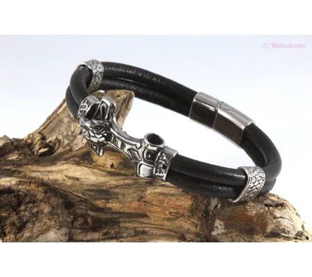 leather and stainless steel snake head bracelet