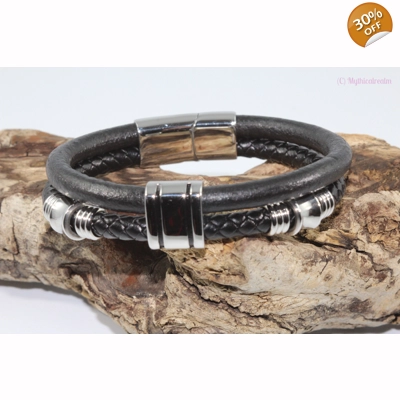 leather and stainless steel bracelet Style L