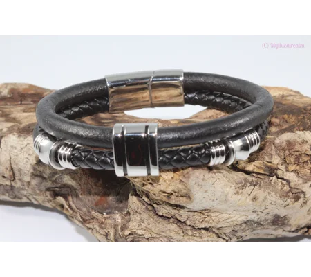 leather and stainless steel bracelet Style L