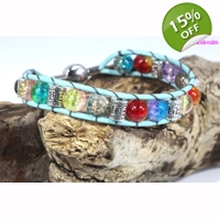 Leather and Crackle Bead Bracelet Style G7