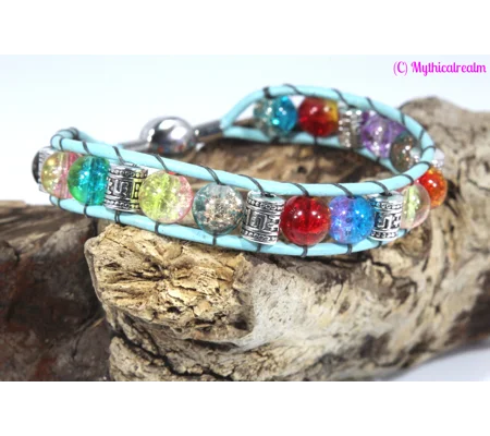 Leather and Crackle Bead Bracelet Style G7