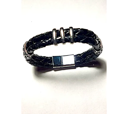 leather and stainless steel bracelet Style J