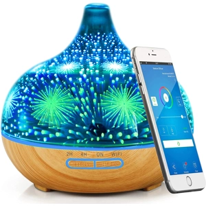 Inteligentný aróma difuzér Alexa na esenciálne oleje, 400 ml 3D sklenený difuzér na vonný olej, zvlhčovač vzduchu kompatibilný s Alexa/Google Home a