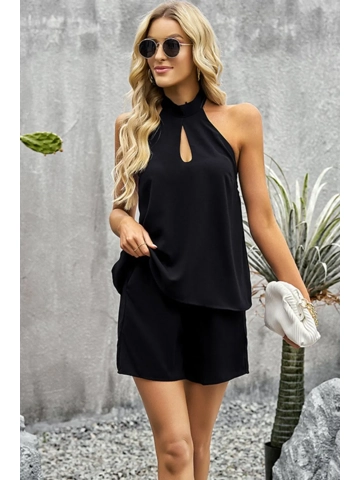 Halter Neck Top and Shorts Set with Pockets