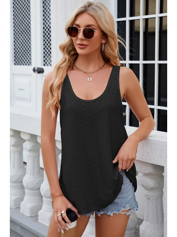 Eyelet Scoop Neck Wide Strap Tank