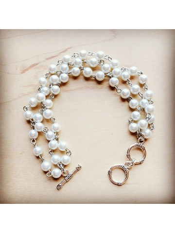 Triple Strand Pearl and Silver Bracelet