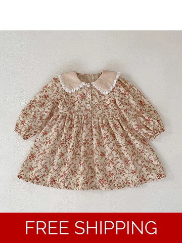 Baby  Ditsy Flower Design Long Sleeve Dress