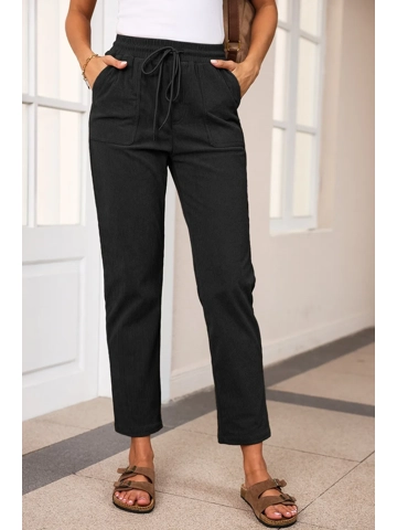 Drawstring Straight Pants with Pockets