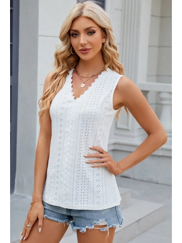 Eyelet V-Neck Wide Strap Tank