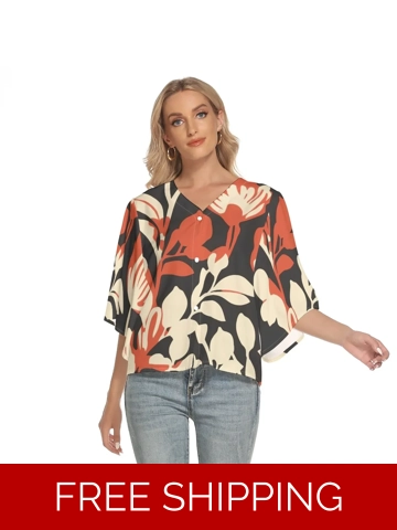 Motiff Shop Bat Sleeve V-Neck Top