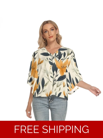 Motiff Shop Bat Sleeve V-Neck Top