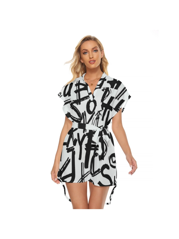 Motiff Casual Dress with Belt - White/Black