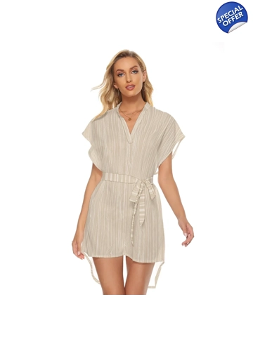 Motiff Casual Dress with Belt - Light Beige