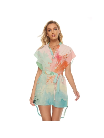 Motiff Casual Dress with Belt - Pink Multicolor