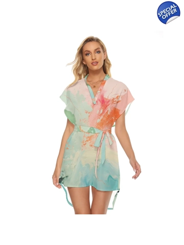 Motiff Casual Dress with Belt - Pink Multicolor