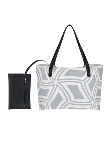 Motiff Tote Bag with Black Mini Purse - Light Gray