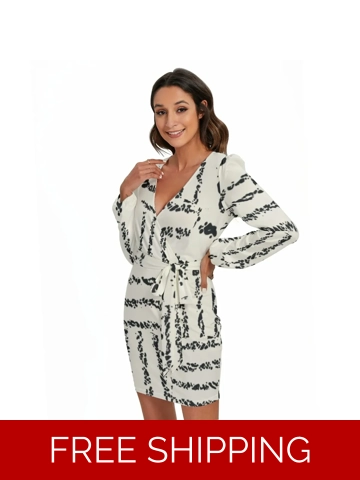 Motiff Long Sleeve Dress with Waist Belt