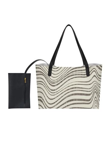 Motiff Tote Bag with Black Mini Purse - White