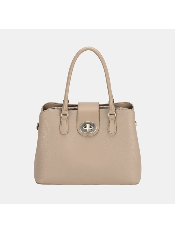 David Jones PU Leather Twist-Lock Tote Bag - Gravel