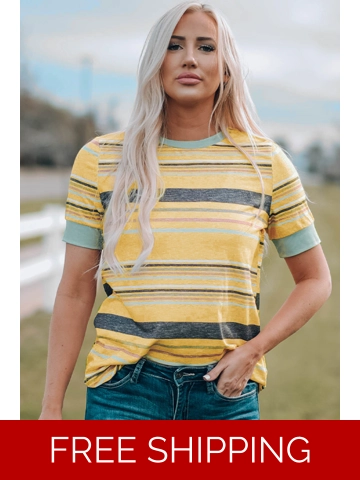 Multicolored Striped Round Neck Tee Shirt