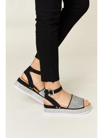 Forever Link Rhinestone Buckle Strappy Wedge Sandals