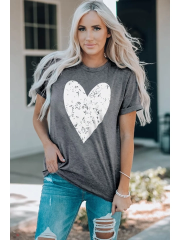 Heart Graphic Cuffed Short Sleeve Tee