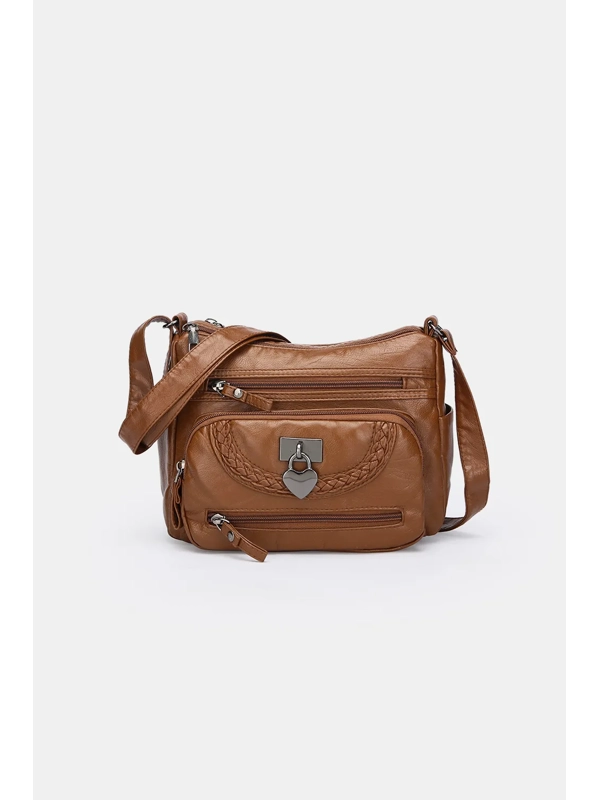 PU Leather Medium Shoulder Bag - Caramel