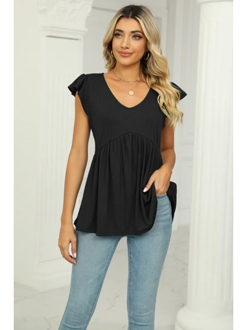V-Neck Flutter Sleeve Babydoll Blouse