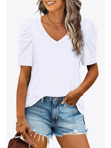 V-Neck Puff Sleeve Tee