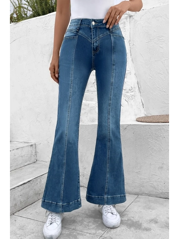 Pocketed Buttoned Flare Jeans