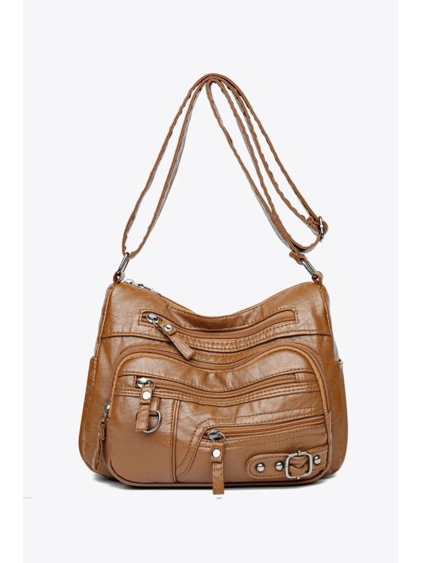 Multi-Pocket PU Leather Crossbody Bag