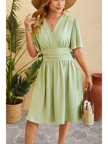 Ruched Surplice Short Sleeve Dress